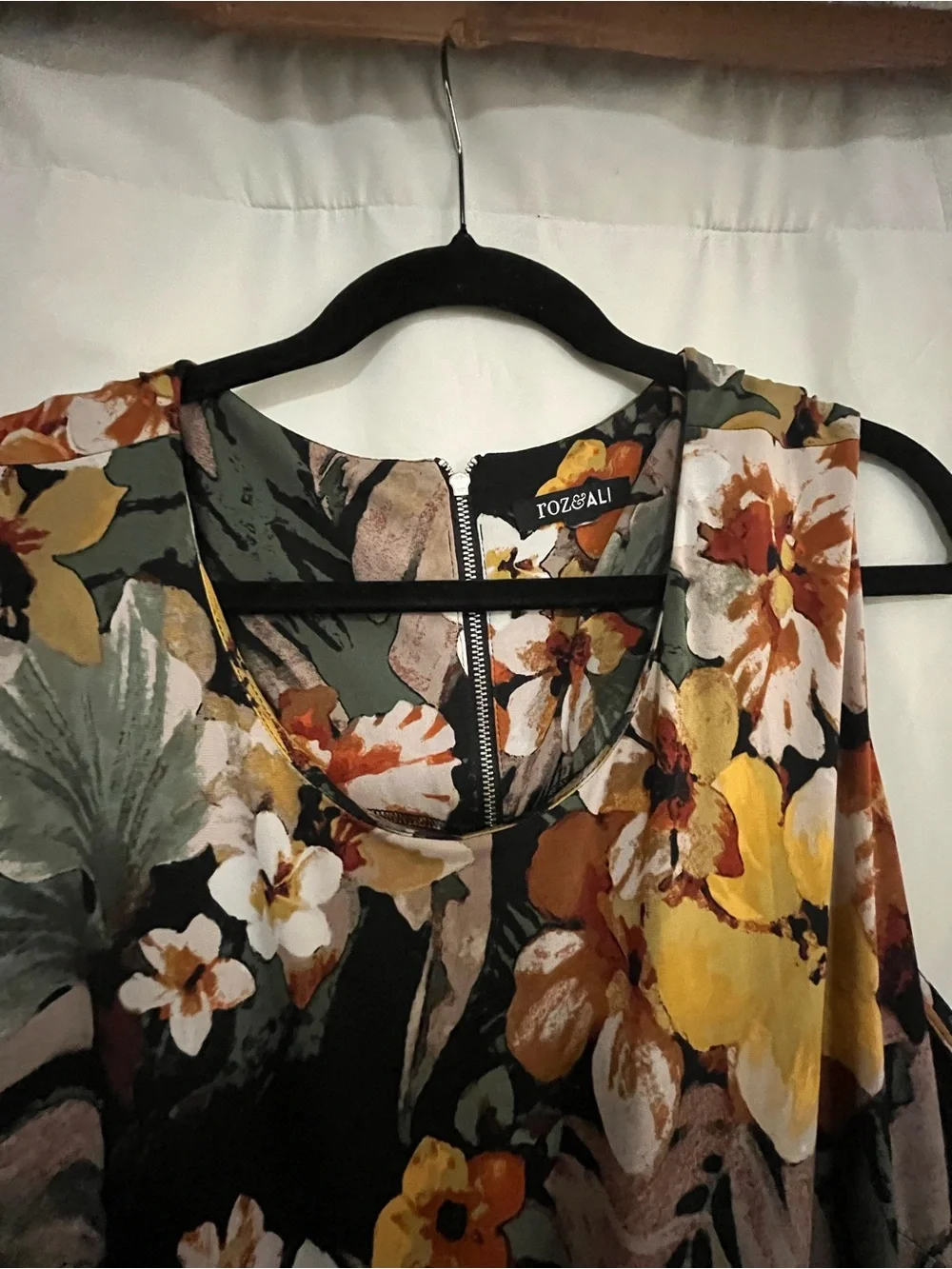 Roz & Ali Olive Green Floral Midi Dress with Mustard & Cream Accents - Picture 3 of 4